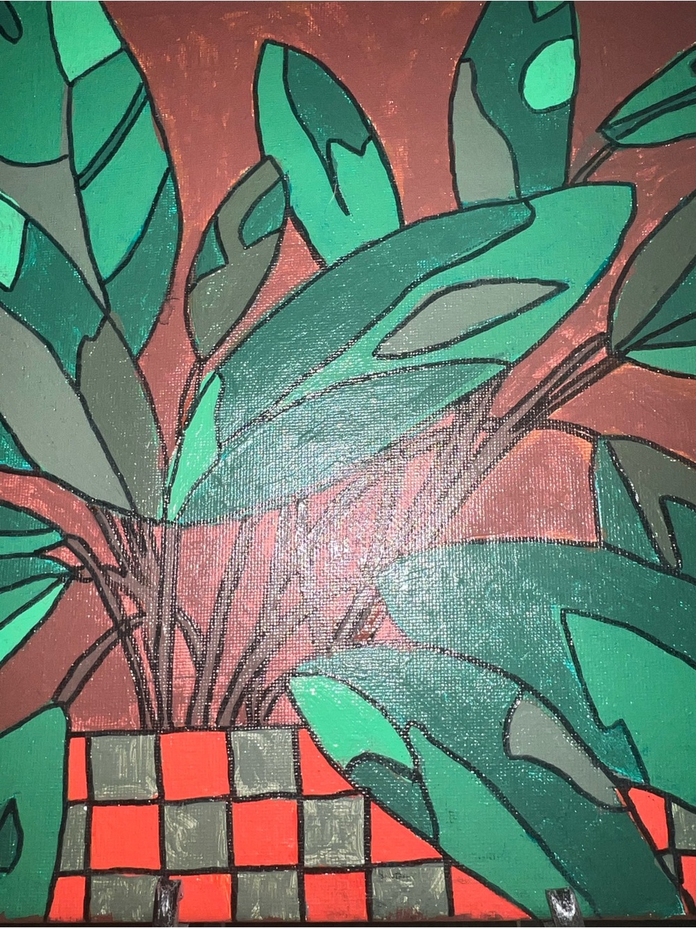 🥰 Hand Painted Oil Green Leaf Botanical Canvas Art 11” by 11” Tropical Vibs